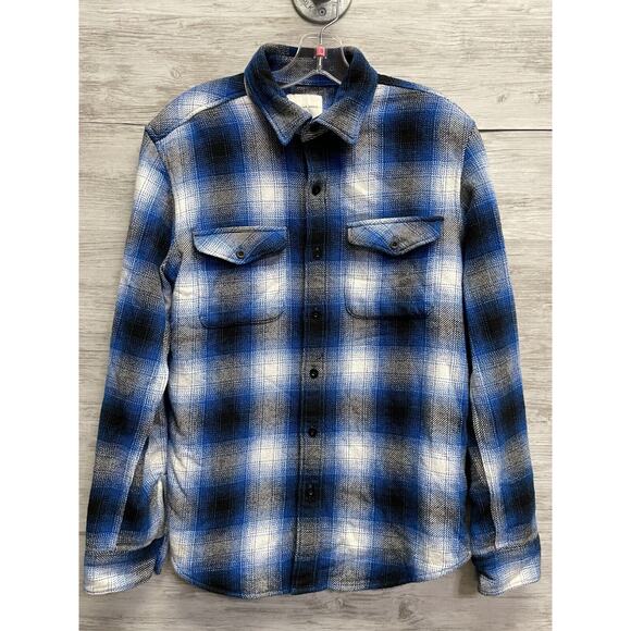 American Eagle Flannel Shirt Mens Small Blue Black Plaid Cotton Button Up - Picture 2 of 12